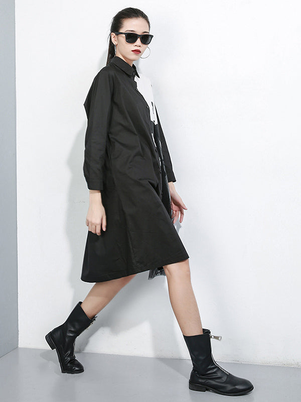 Tide Splicing Characters Print Long Lapel Shirt