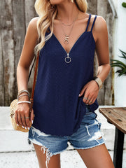 Jacquard Solid Color Zipper Loose Sleeveless Spaghetti-Neck Vest Top