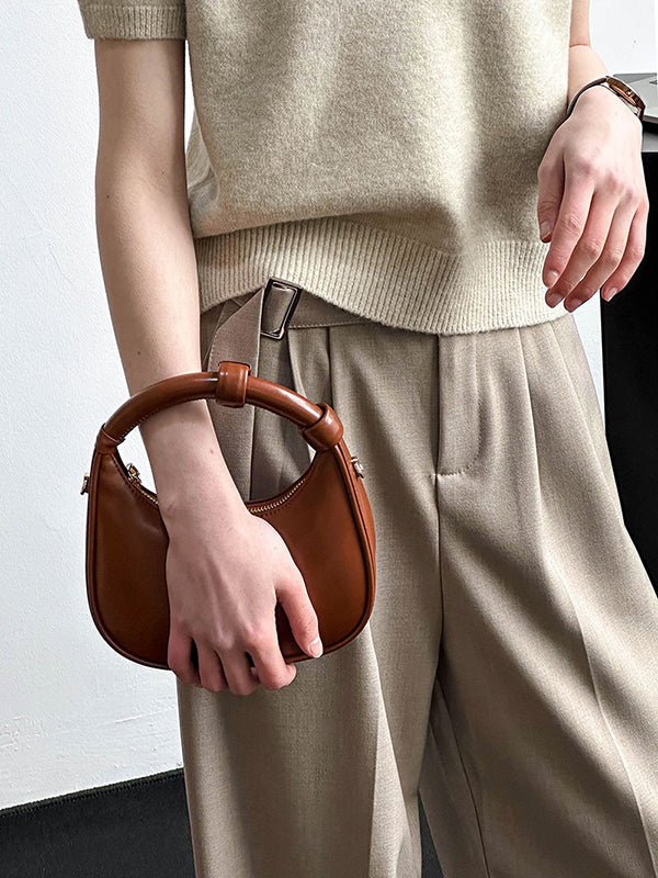 Belt Buckle Solid Color High Waisted Loose Trousers Suit Pants