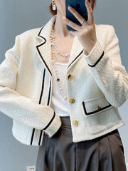 Buttoned Pockets Long Sleeves Loose Notched Collar Woolen Coat Outerwear