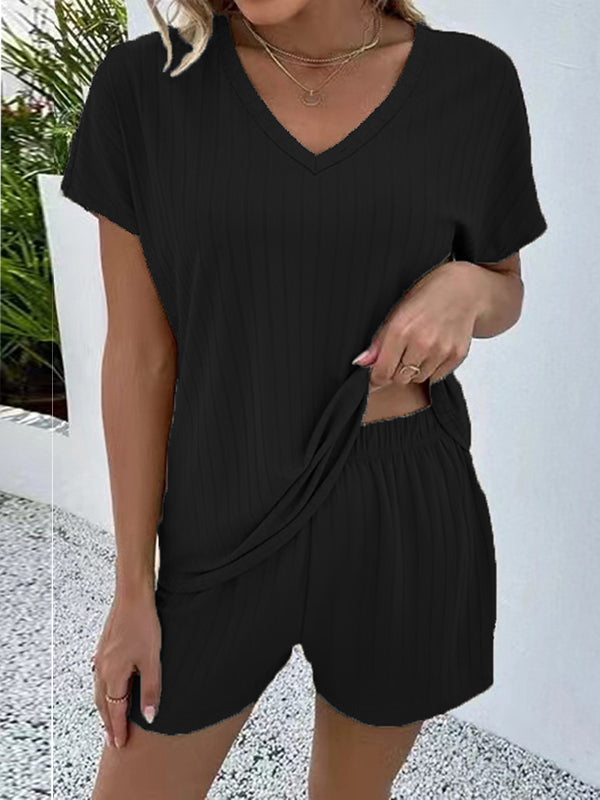 Solid Color Short Sleeves T-shirt + Shorts Pajama Sets