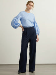 Drawstring Pleated Solid Color Long Sleeves Loose Round-Neck Blouses&Shirts Tops