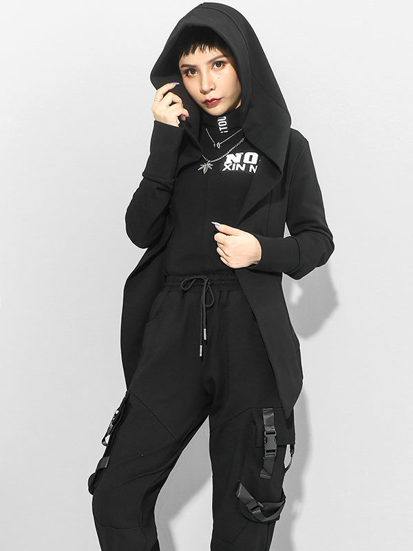 Original Solid Irregularity Elasticity Hooded Outwear