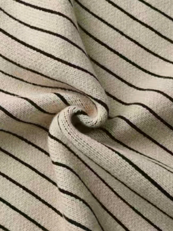 Contrast Color Striped Long Sleeves Skinny High Neck Sweater Dresses Midi Dresses