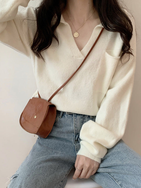 Casual Simple 6 Colors V-Neck Long Sleeves Sweater Top