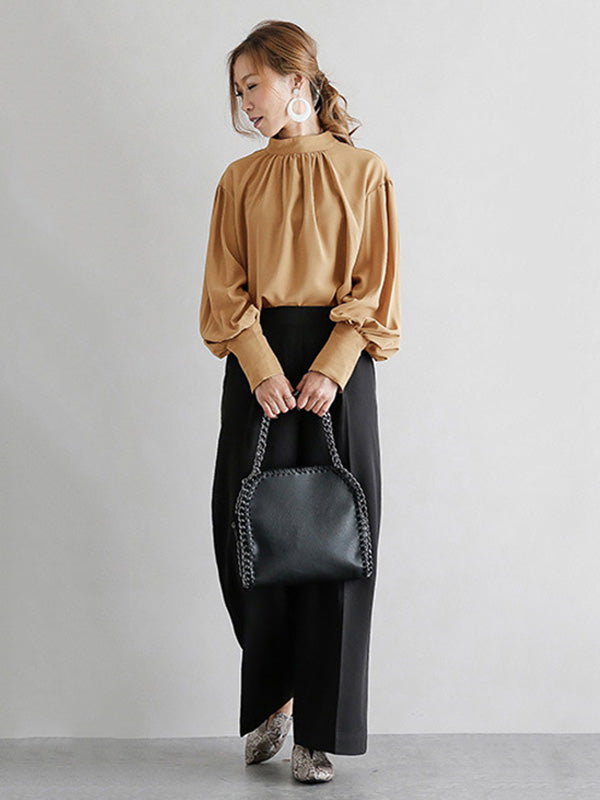 Urban Solid Color Light Maturity Puff Sleeve Shirt