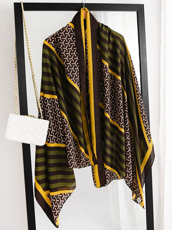Stripe Print Warm Sun-Proof Silk Scarf