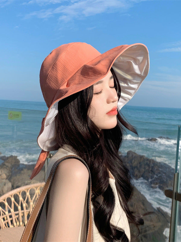 Bowknot Pleated Split-Joint Sun Hat Fisherman Hat