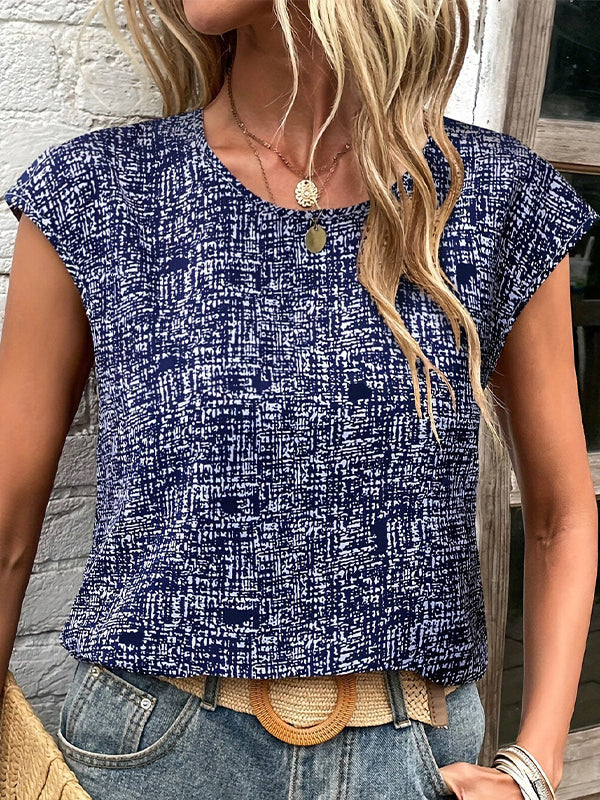 Plaid Loose Short Sleeves Round-Neck T-Shirts Tops