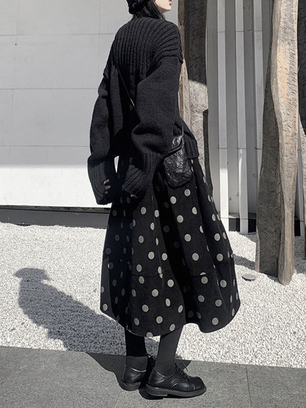 Elastics Polka-Dot Printed Split-Joint High Waisted Loose Skirts