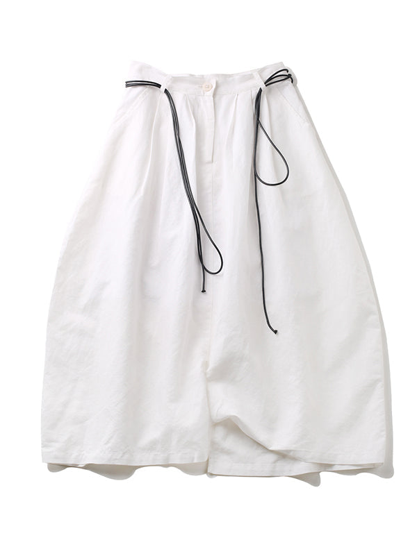 Loose White Linen Split-Side Harem Pants