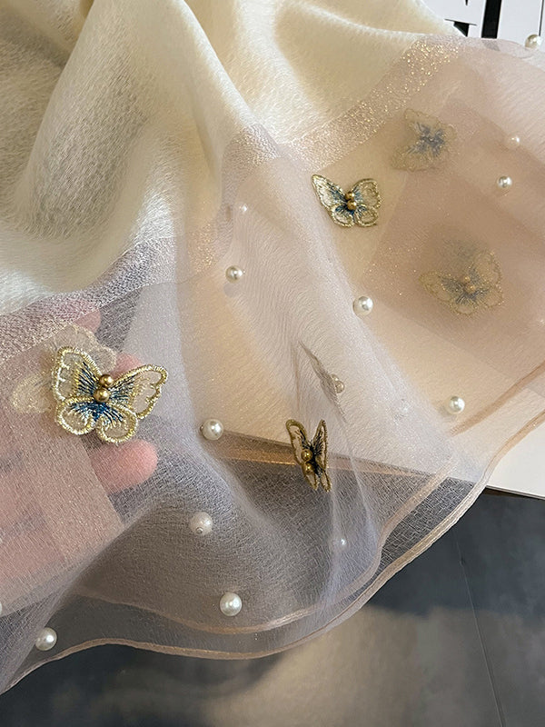 Applique Butterfly Shape Beaded Keep Warm Scarf