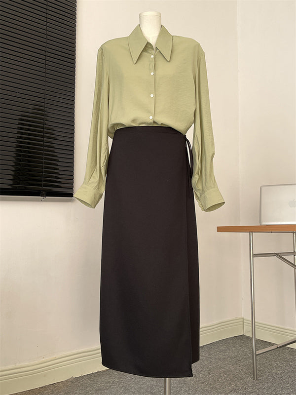 Pleated Split-Joint Sun protection Loose Puff Sleeves Lapel Blouses