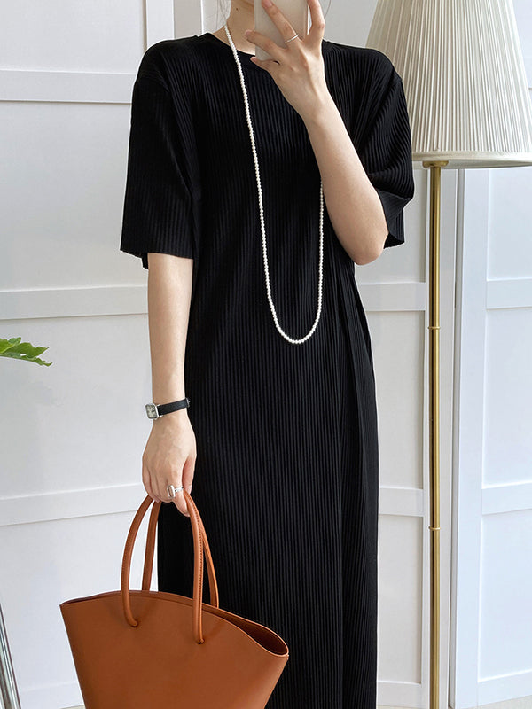 Original Casual Pleated Solid Color Midi Dress