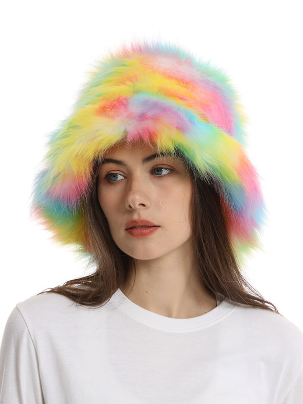 Adjustable Contrast Color Keep Warm Velvet Bucket Hat