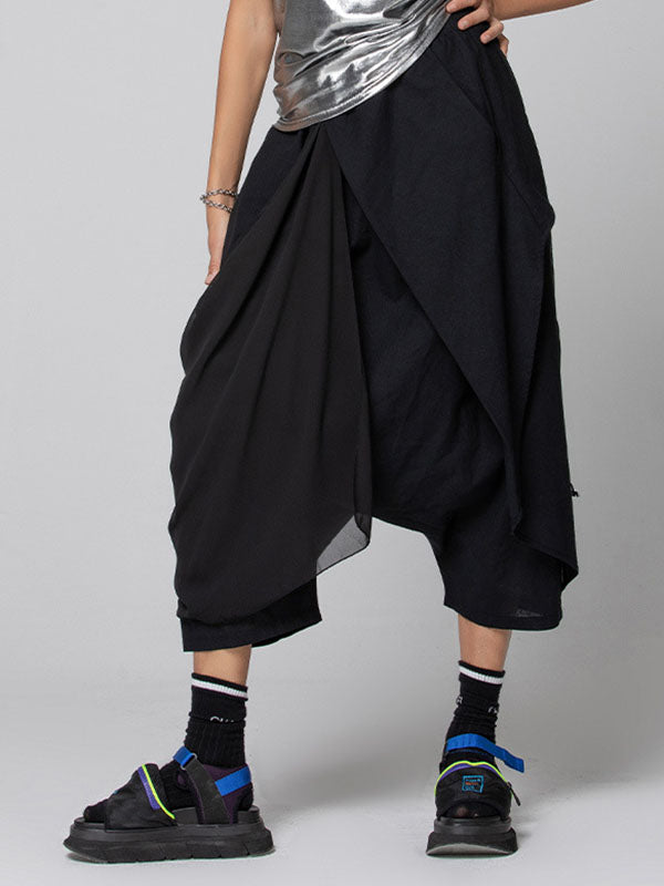 Pleated Solid Color Harem Pants Loose Ninth Pants