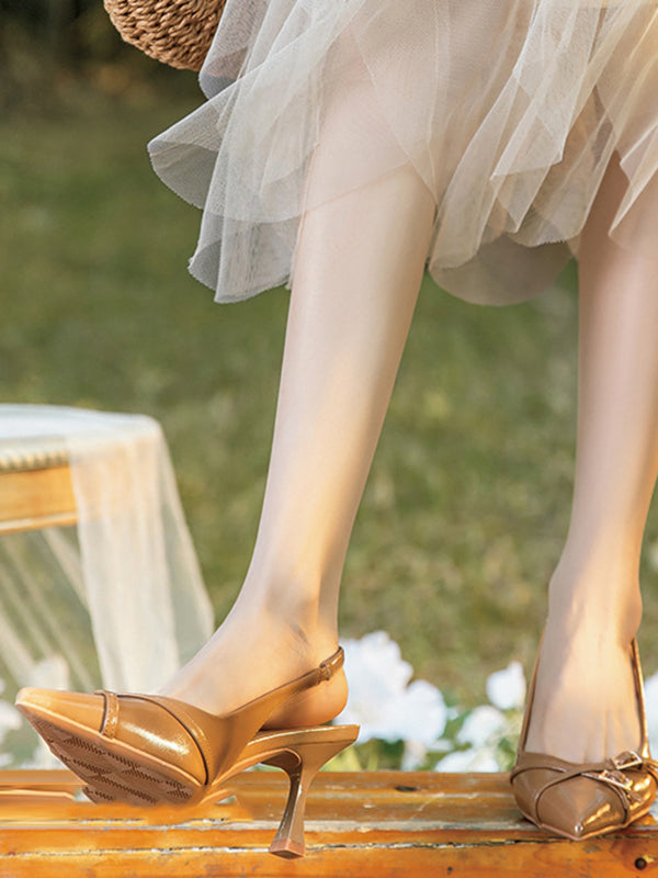 Belt Buckle Pointed-Toe Split-Joint Sling Shoes Sandals