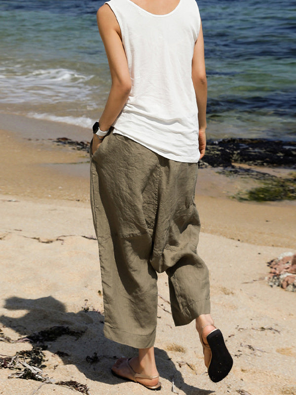 Elasticity Solid Color Loose Ninth Pants Casual Pants Bottoms