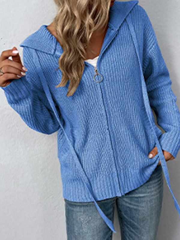 Casual Long Sleeves Hooded Solid Color Cardigan Tops