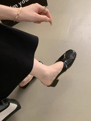Hollow Round-Toe Shiny Slippers&Mules Pumps