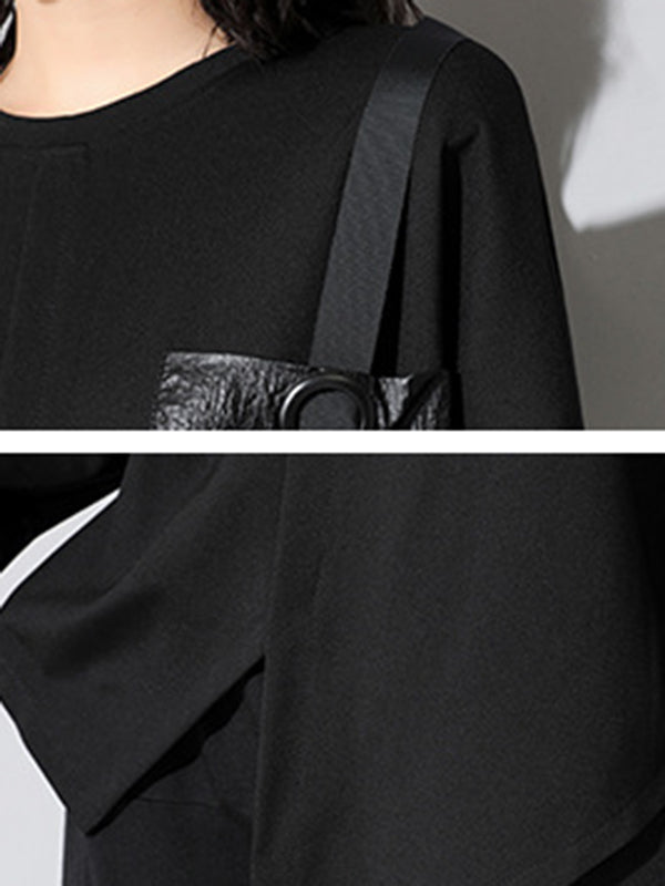 Loose Long Sleeves Split-Front Round-Neck T-Shirts Tops