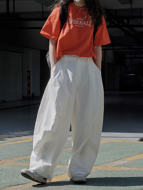 Solid Color Split-Joint Loose Wide Leg Trousers Casual Pants Bottoms