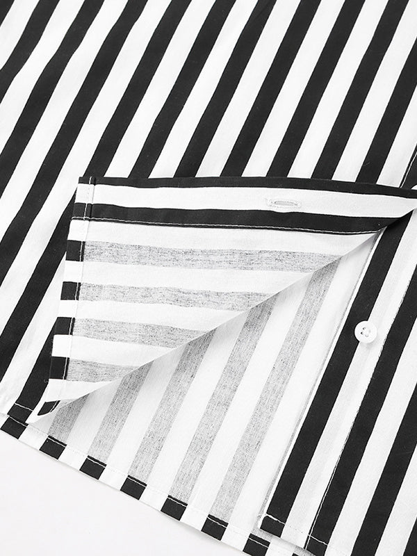 Split-Joint Striped Long Sleeves Loose Lapel Blouses