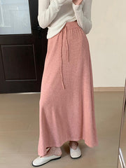 Drawstring Solid Color A-Line Loose Skirts Bottoms
