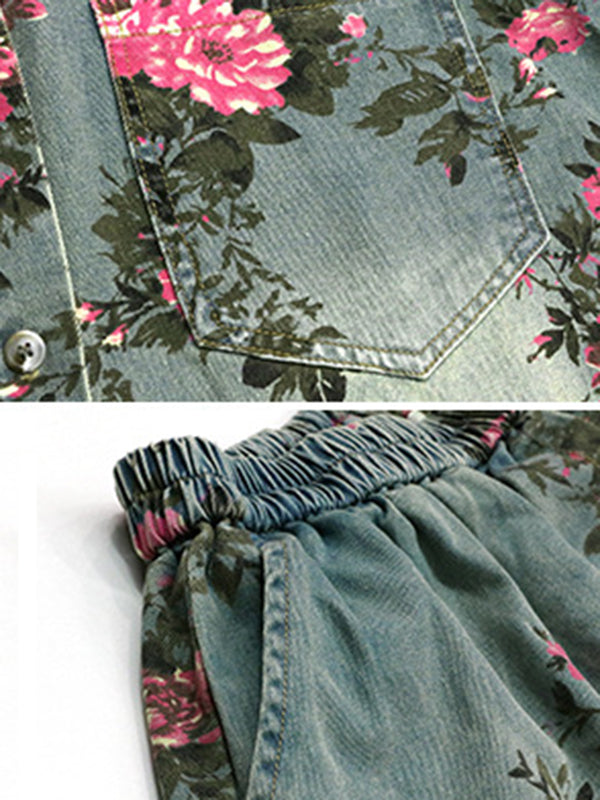 Elasticity Floral Printed Split-Joint Loose Wide Leg Shorts Bottoms