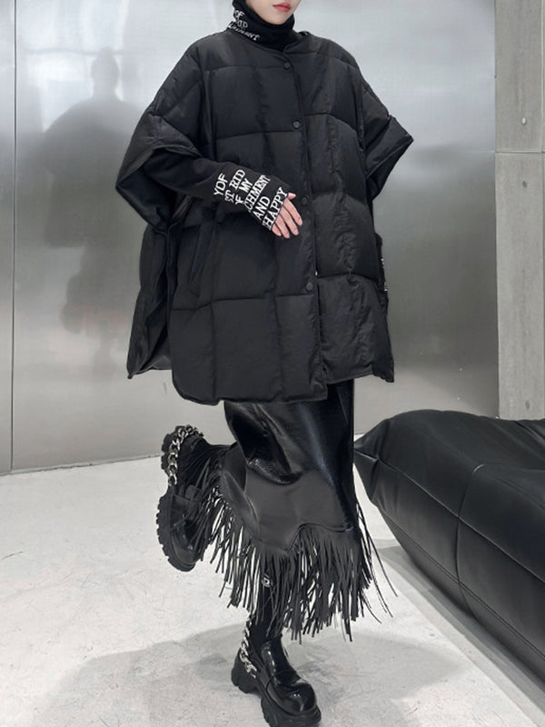 Buttoned Solid Color Batwing Sleeves Half Sleeves Round-Neck Padded Vest