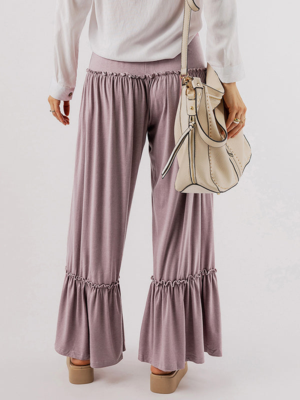 Pleated Solid Color High Waisted Loose Trousers Pants