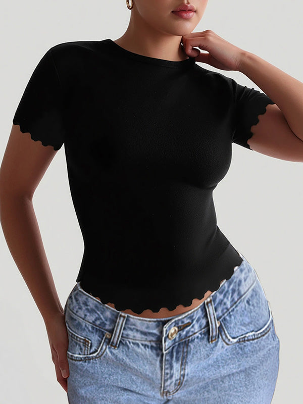 Solid Color Short Sleeves Skinny Round-Neck T-Shirts Tops