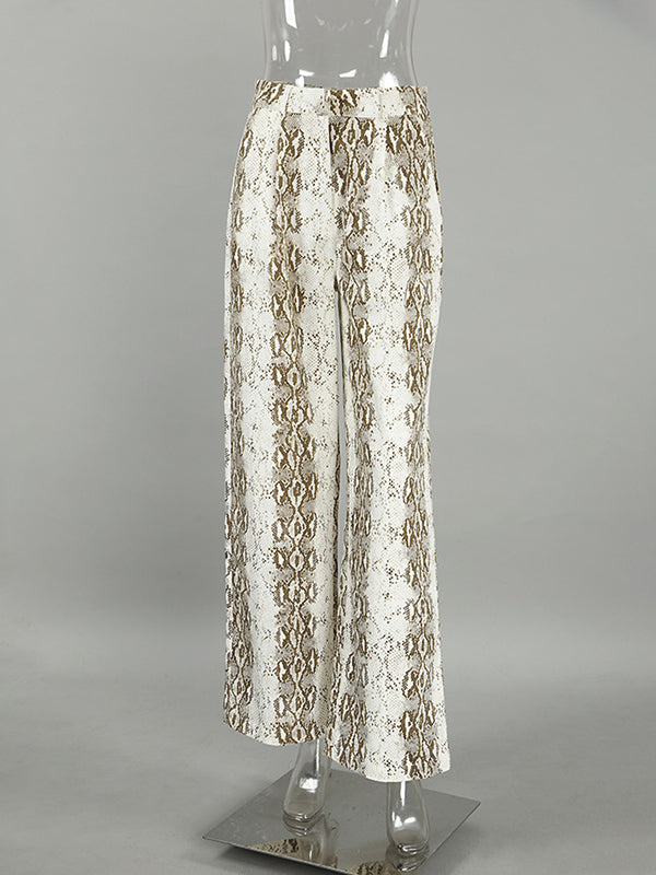 Elasticity Pockets Snakeskin Printed High Waisted Loose Trousers Pants