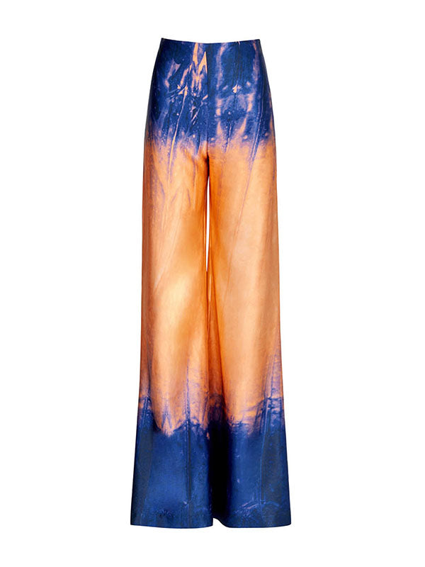 Contrast Color Gradient Split-Joint Tie-Dyed High Waisted Loose Trousers Pants