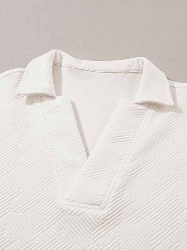 Solid Color Loose Short Sleeves V-Neck T-Shirts Tops