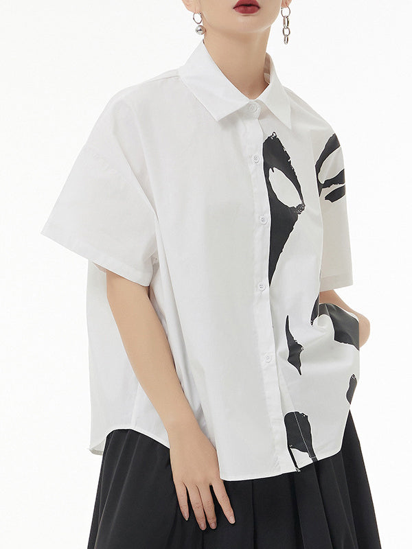Printed Loose Short Sleeves Lapel Shirts Tops