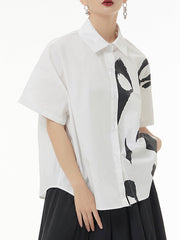 Printed Loose Short Sleeves Lapel Shirts Tops