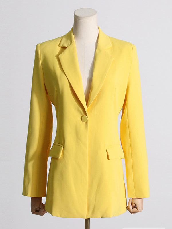 Backless Buttoned Hollow Rhine Stones Solid Color Long Sleeves Deep V-Neck Blazer