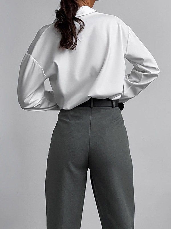 Pleated Solid Color Split-Joint High Waisted Trousers Suit Pants