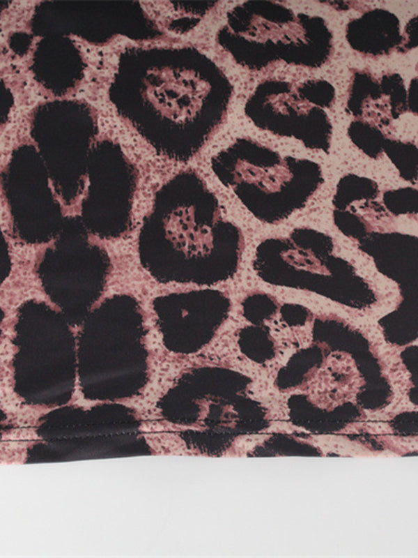 Leopard Printed Bodycon Long Sleeves Round-Neck Maxi Dresses