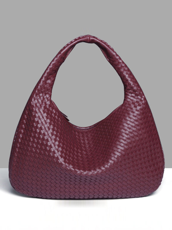 Geometric Solid Color Split-Joint Woven Zipper Handbags Bags