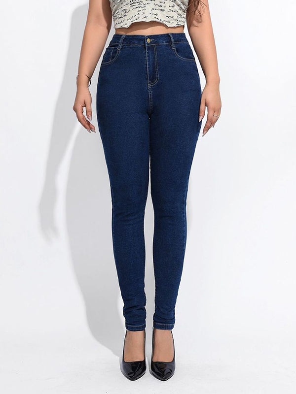 High-Waisted Split-Joint Skinny Leg Jean Pants Bottoms