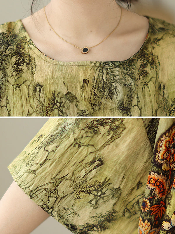 Printed Loose Short Sleeves Round-Neck T-Shirts Tops