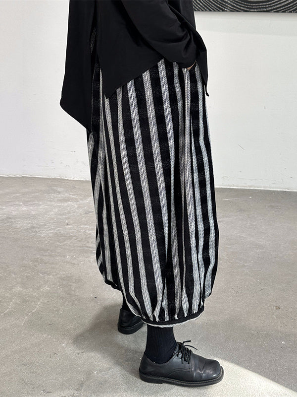 Contrast Color Elasticity Striped Loose Ninth Pants Knickerbockers