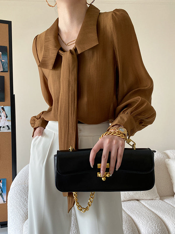 Urban Loose Long Sleeves Solid Color Lapel Collar Blouses
