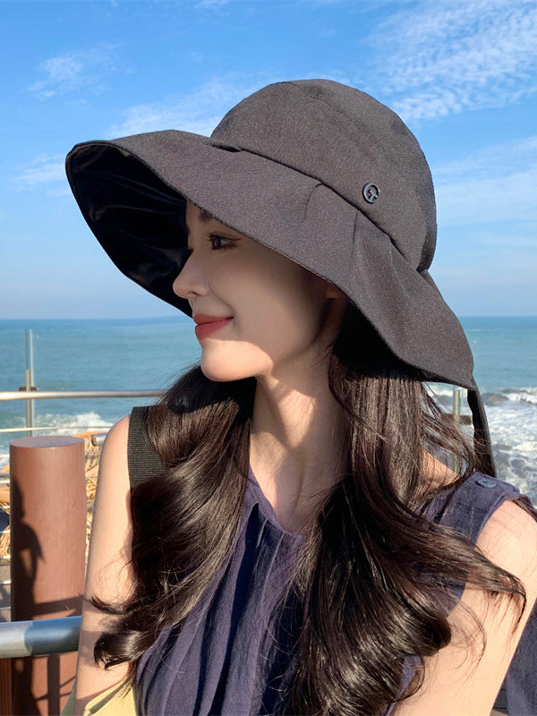 Bowknot Pleated Split-Joint Sun Hat Fisherman Hat