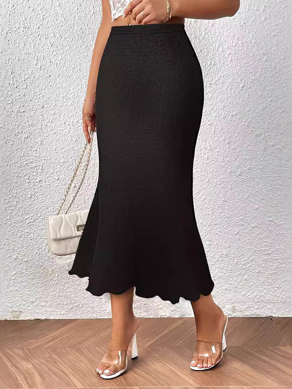 Elasticity Solid Color High Waisted Loose Skirts