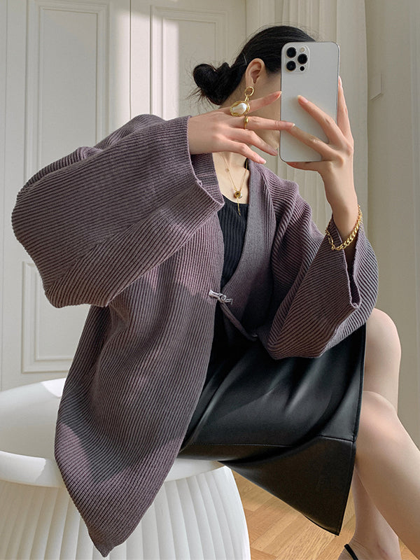 Long Sleeves Loose Solid Color Knitted Cardigan Tops