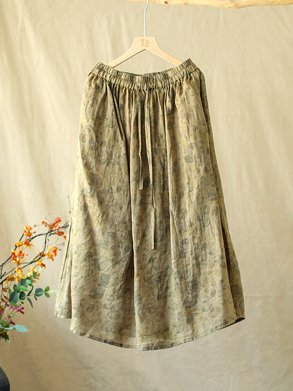 Drawstring Elasticity Floral Printed Loose Skirts