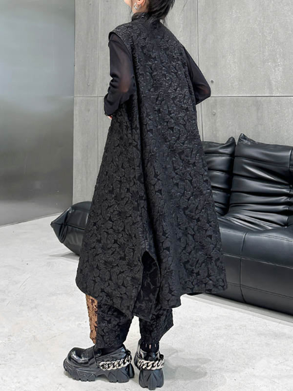 Jacquard A-Line High-Low Asymmetric Contrast Color Vest Top + Elasticity Pants Bottom Two Pieces Set